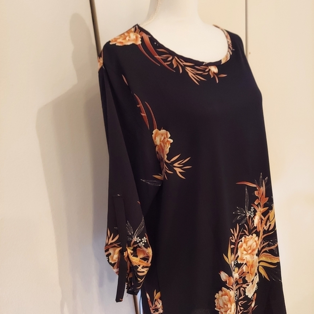 Floral black/brown womans dress US size XL 3/4 sleeve all seasons Like new gift - Picture 3 of 5